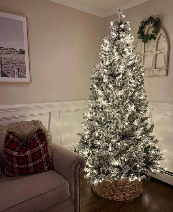 7 Foot Prince Flock Artificial Christmas Tree 400 LED Lights