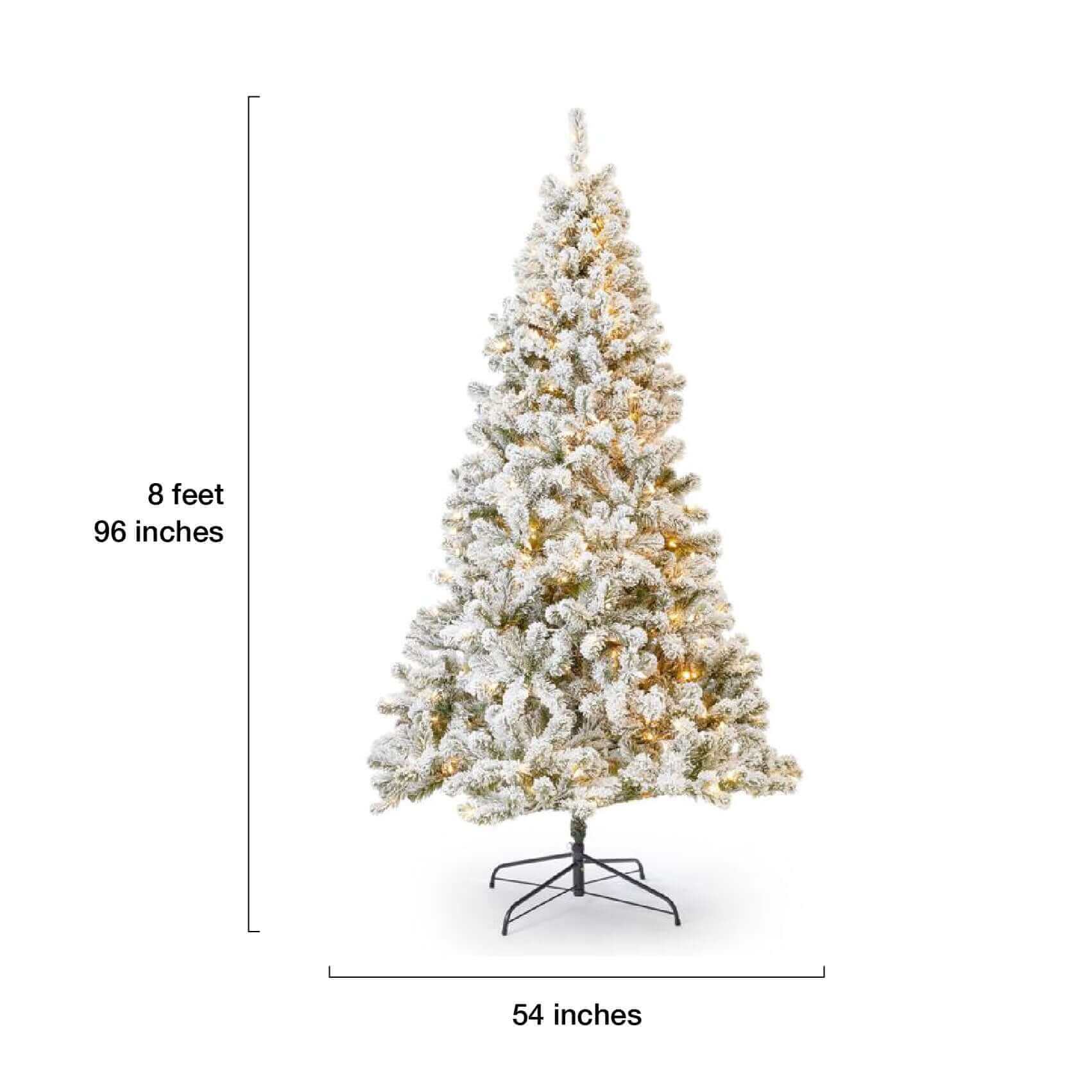 King of Christmas (OPEN BOX) 8' PRINCE FLOCK® TREE WITH 550 WARM WHITE LED LIGHTS, FINAL SALE