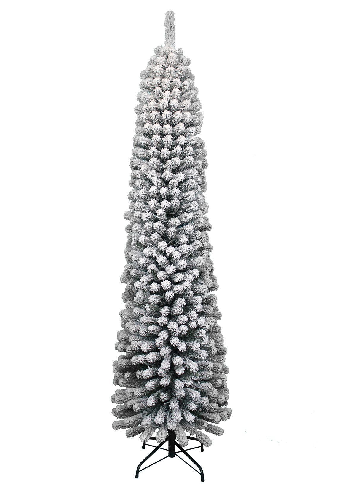 King of Christmas 9' Prince Flock Pencil Artificial Christmas Tree with 400 Warm White LED Lights