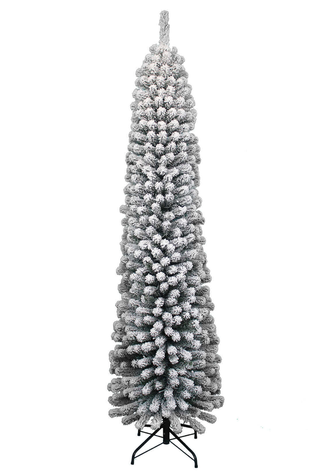 King of Christmas 8' Prince Flock Pencil Artificial Christmas Tree with 300 Warm White LED Lights