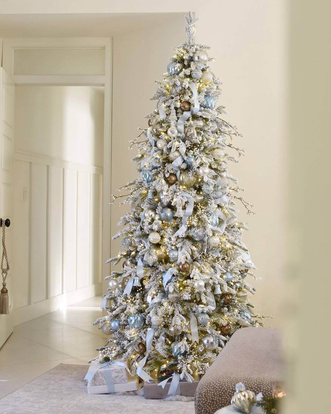 6.5' Queen Flock Slim Artificial Christmas Tree with 500 Warm White LED Lights