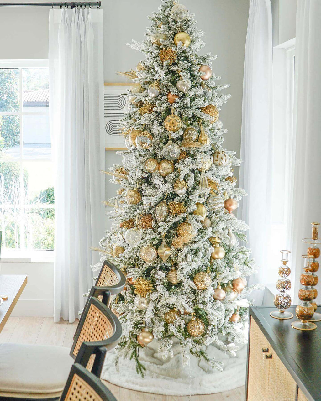 King of Christmas 8' Queen Flock® Slim Artificial Christmas Tree With 700 Warm White LED Lights