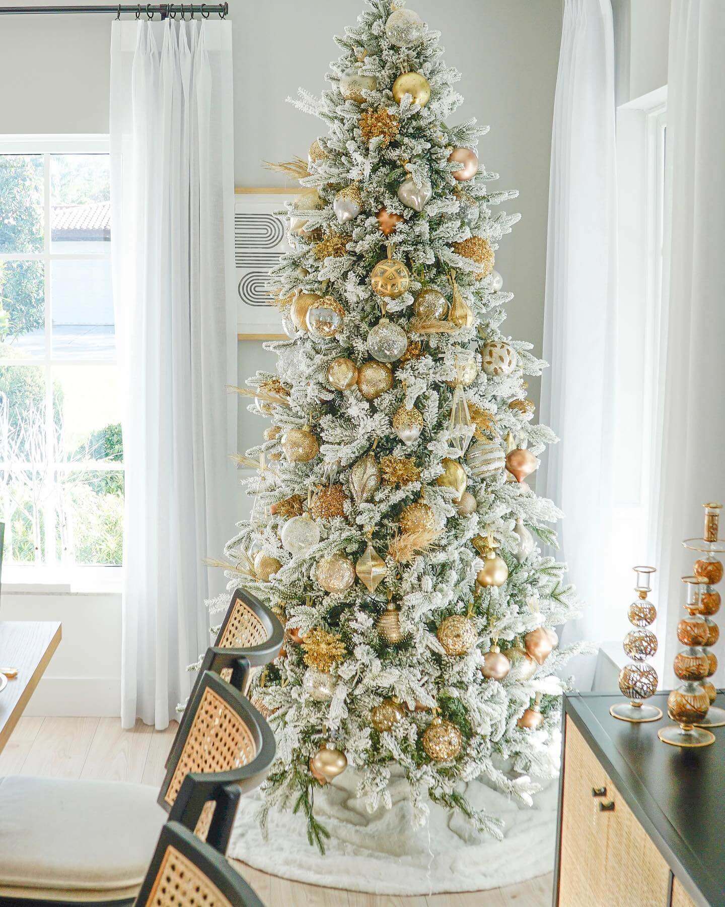 King of Christmas 8' Queen Flock® Slim Artificial Christmas Tree With 700 Warm White LED Lights