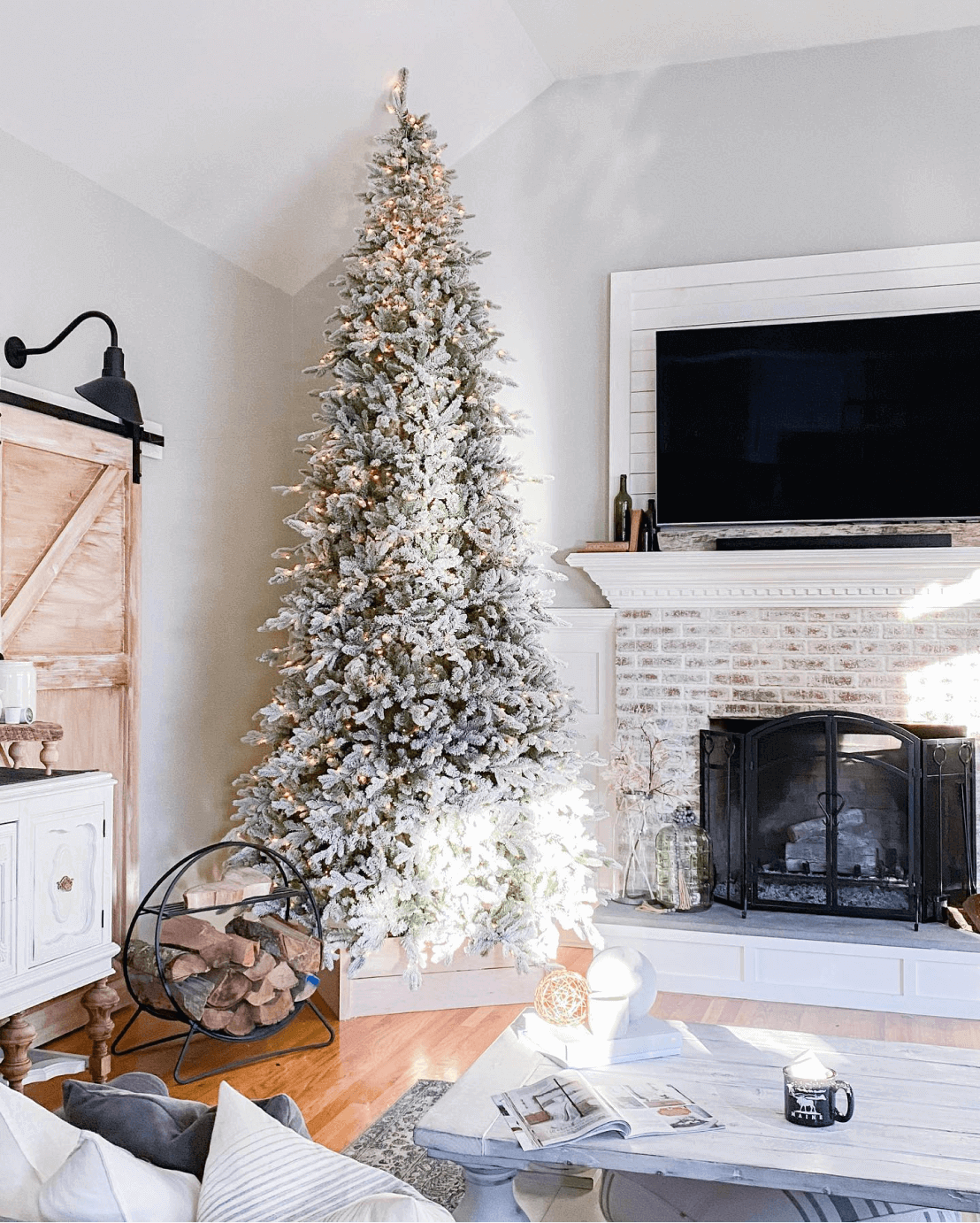 King of Christmas 9' Queen Flock® Slim Artificial Christmas Tree With 900 Warm White LED Lights