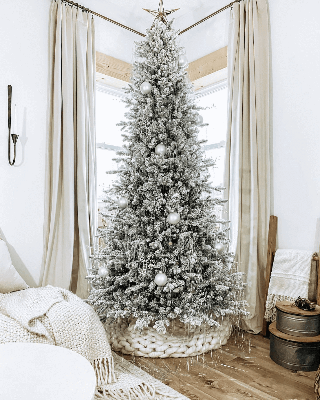 King of Christmas 8' Queen Flock® Slim Artificial Christmas Tree With 700 Warm White LED Lights