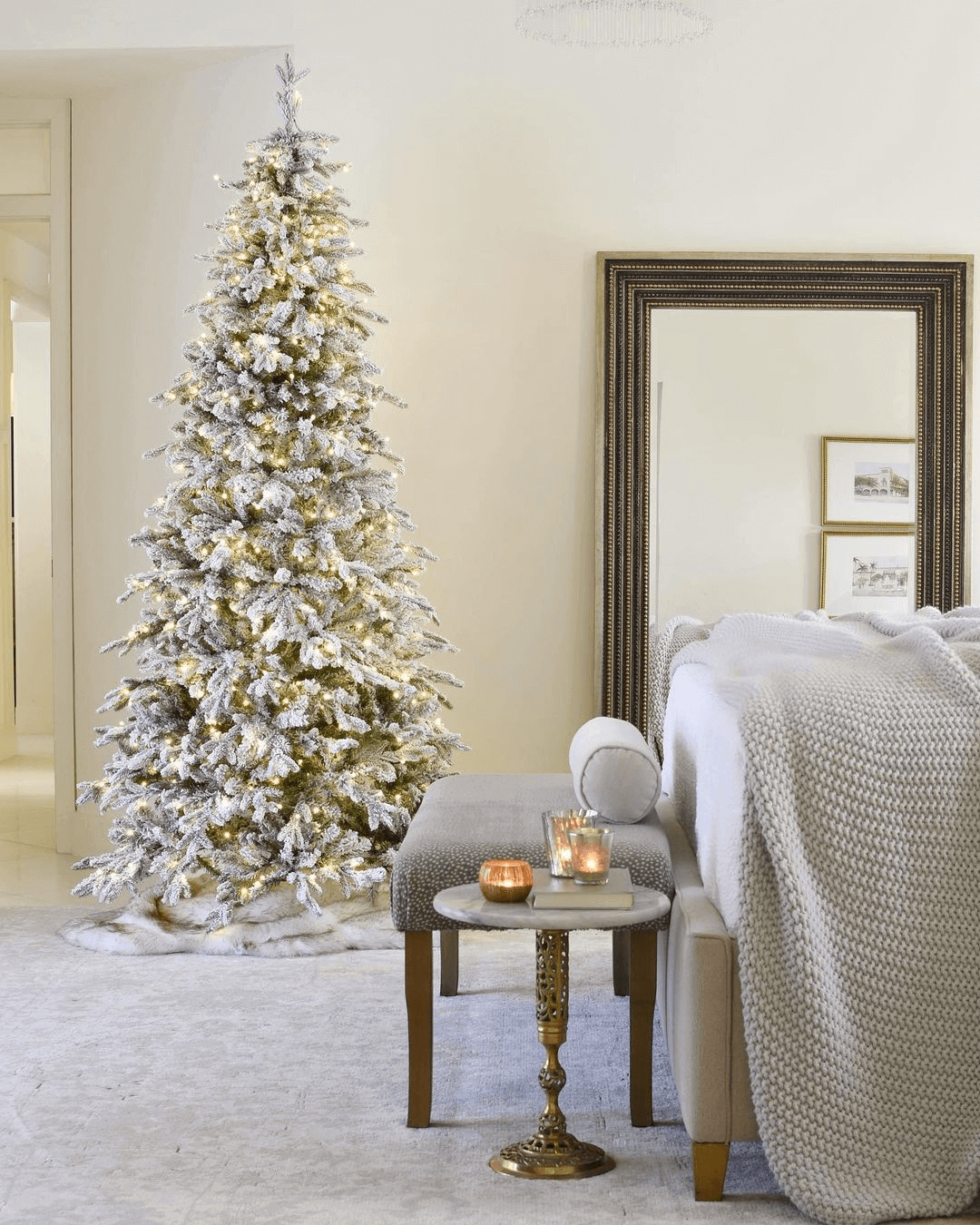 6.5' Queen Flock Slim Artificial Christmas Tree with 500 Warm White LED Lights