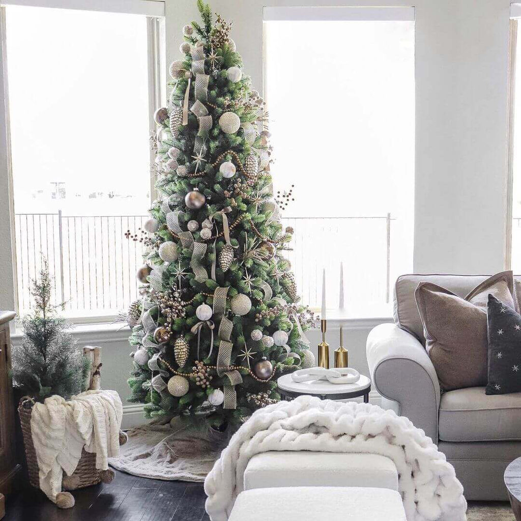 King of Christmas 6.5' Royal Fir Slim Quick-Shape Artificial Christmas Tree with 500 Warm White & Multi-Color LED Lights