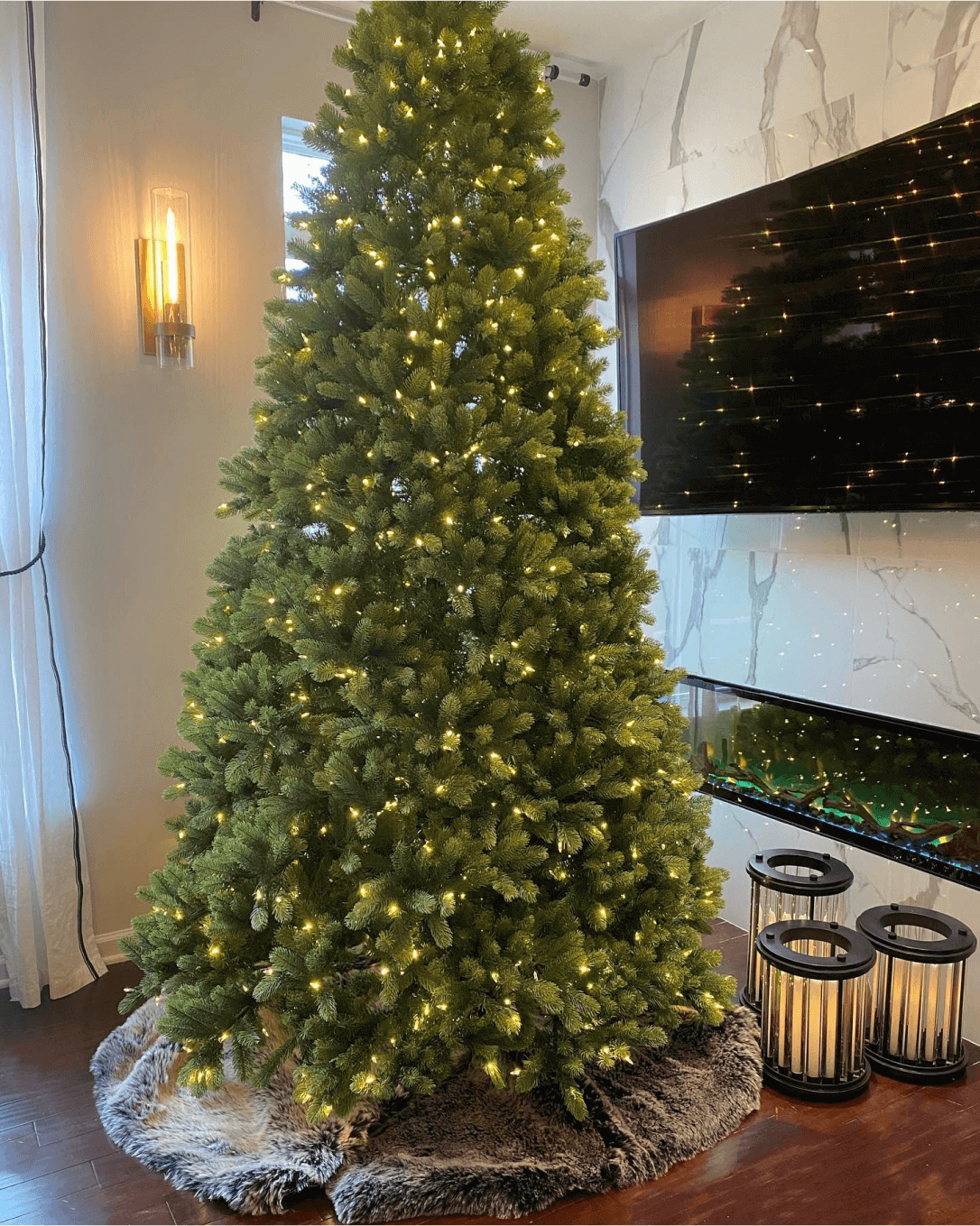 King of Christmas 12' Royal Fir Quick-Shape Artificial Christmas Tree with 2000 Warm White & Multi-Color LED Lights