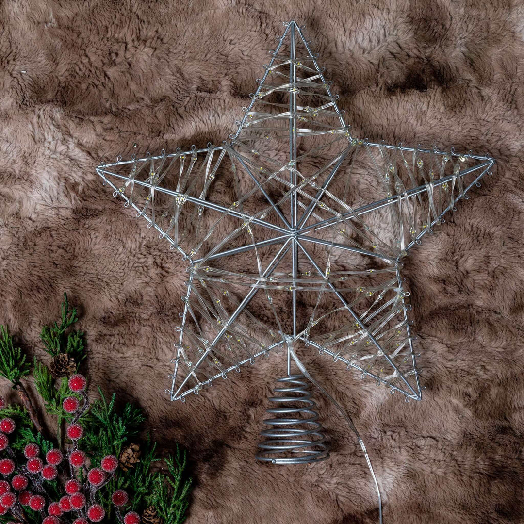 King of Christmas 12" Silver Tree Topper Star Low Voltage Warm White Led Lights