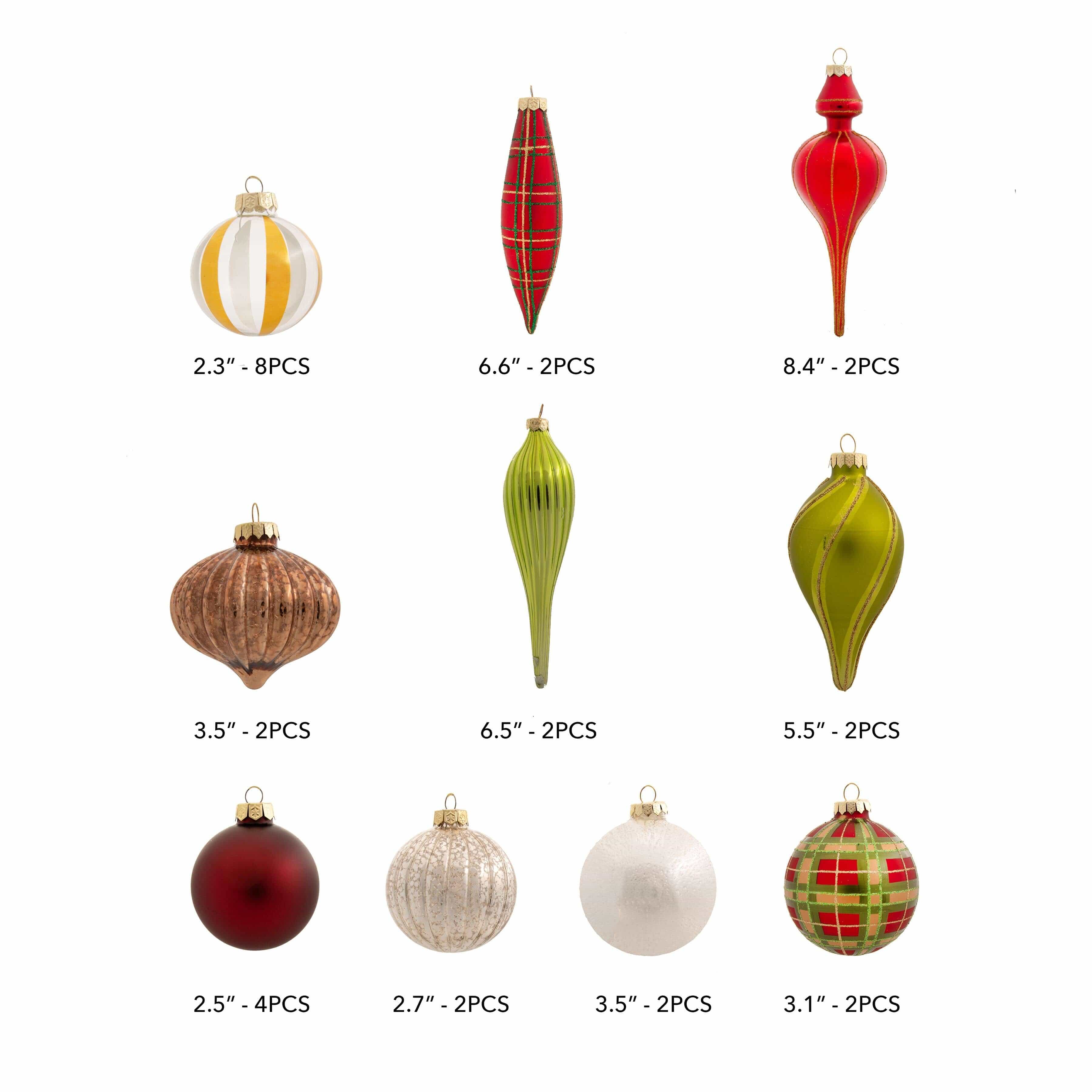King of Christmas Traditional 30-Piece Glass Ornament Set (Red - Green) Limited Edition