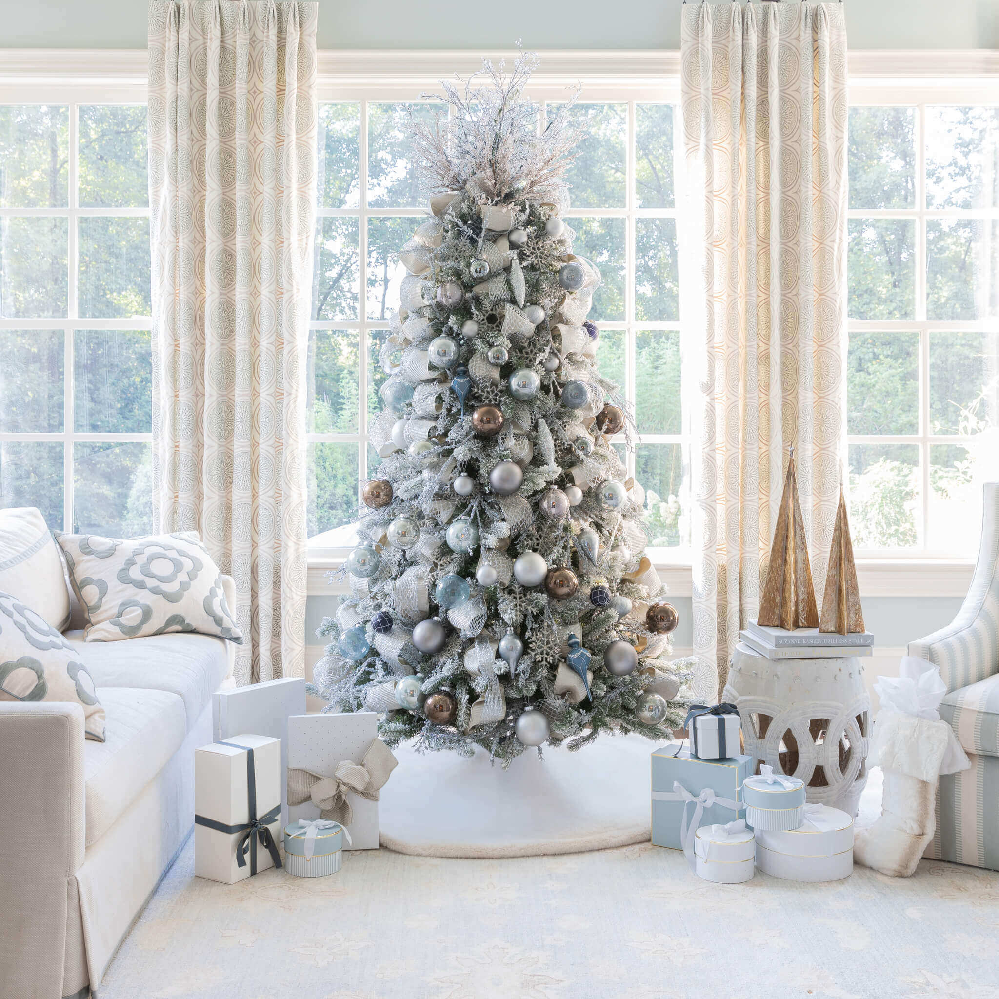 クリスマスオーナメント 15個セット✳︎ Winter Wonderland 15-Piece Glass Ornament Set (Blue & Gray) – King