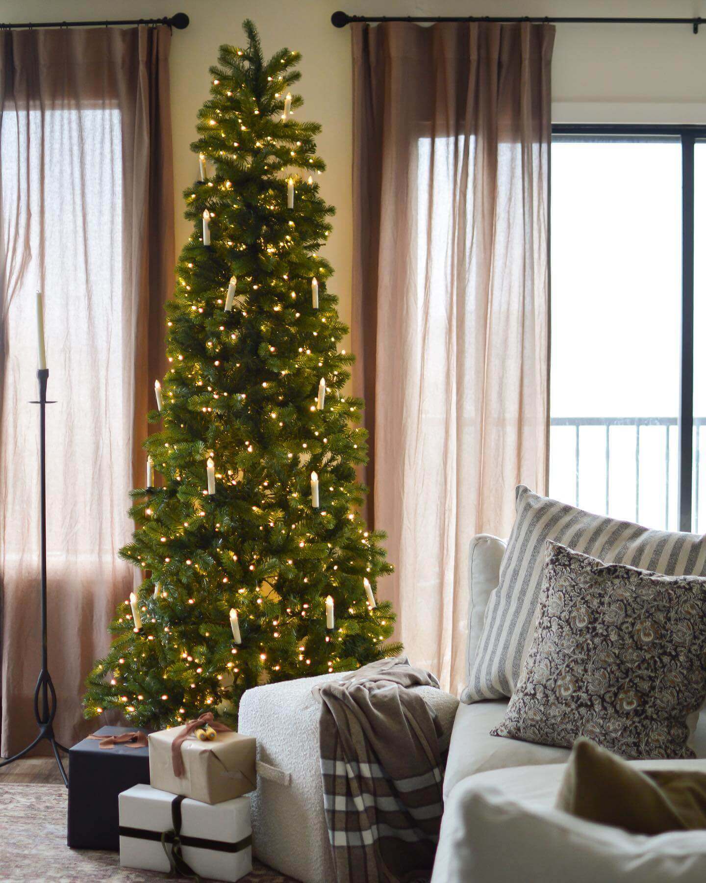 King of Christmas 12' King Douglas Fir Slim Quick-Shape Artificial Christmas Tree with 1050 Warm White & Multi-Color LED Lights