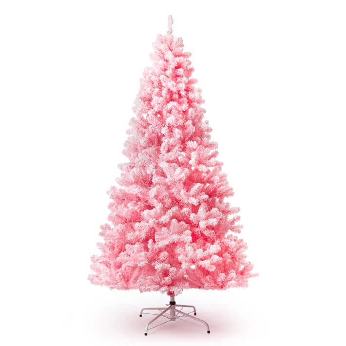 King of Christmas (OPEN BOX) 7.5' DUCHESS PINK FLOCK TREE WARM WHITE LED LIGHTS, FINAL SALE