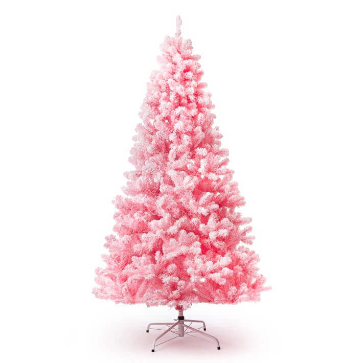 King of Christmas (OPEN BOX) 6.5' Duchess Pink Flock Tree Warm White LED Lights, FINAL SALE
