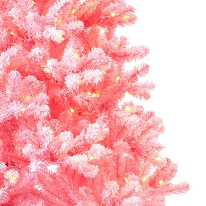 King of Christmas (OPEN BOX) 6.5' Duchess Pink Flock Tree Warm White LED Lights, FINAL SALE