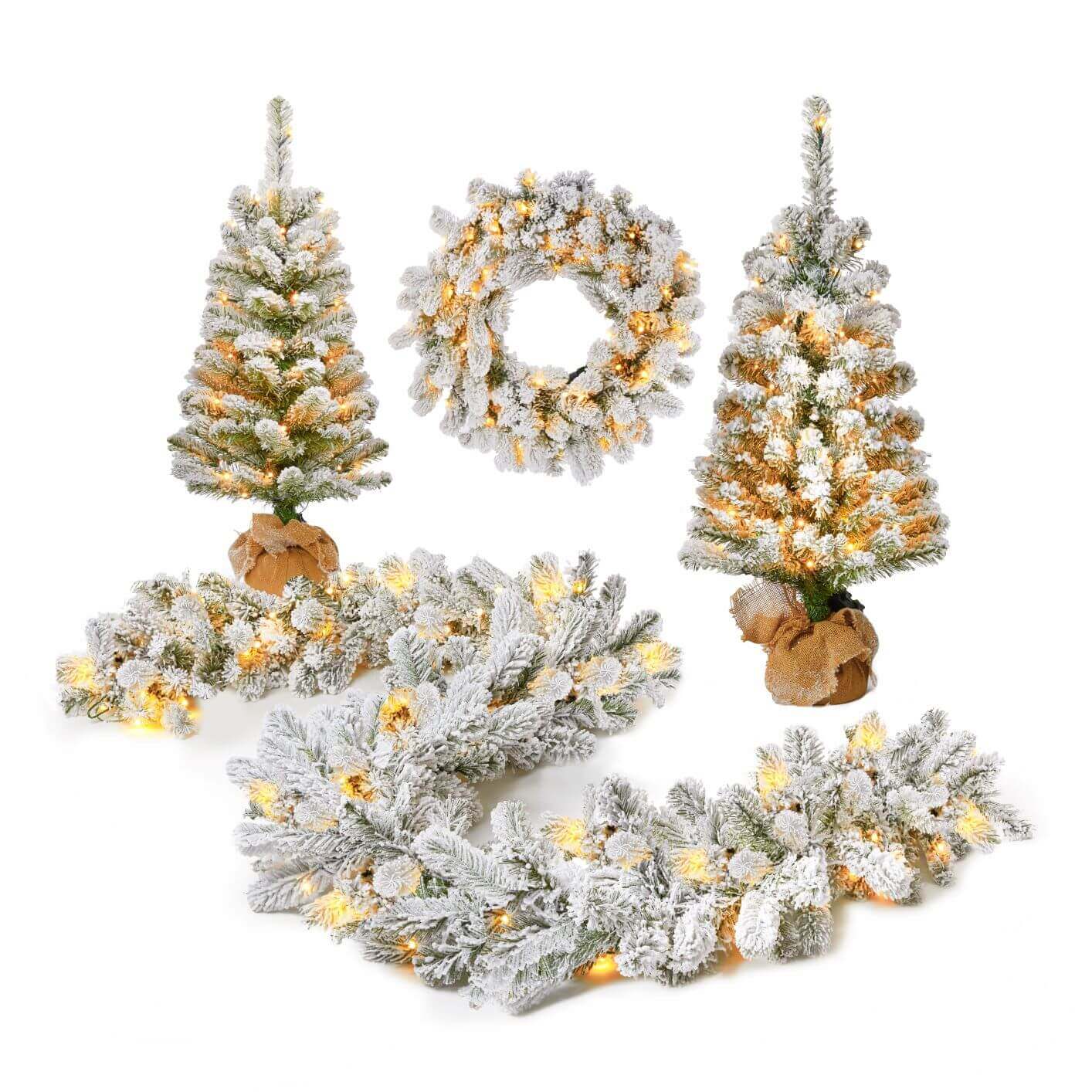 King of Christmas King Flock® Collection 4-Piece Set with Warm White LED Lights (Plug or Battery Operated)