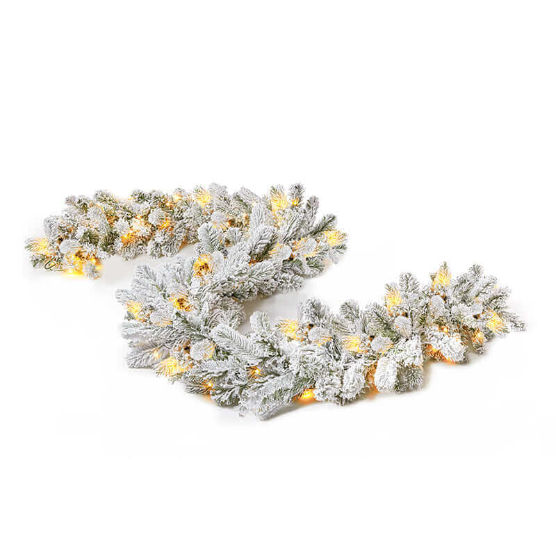 King of Christmas 9' x 12" King Flock® Garland with LED Lights (Battery Operated)