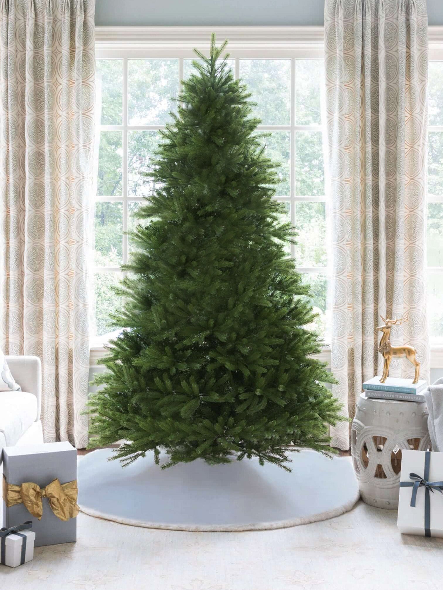 King of Christmas 12' King Fraser Fir Quick-Shape Artificial Christmas Tree with 2300 Warm White & Multi-Color LED Lights
