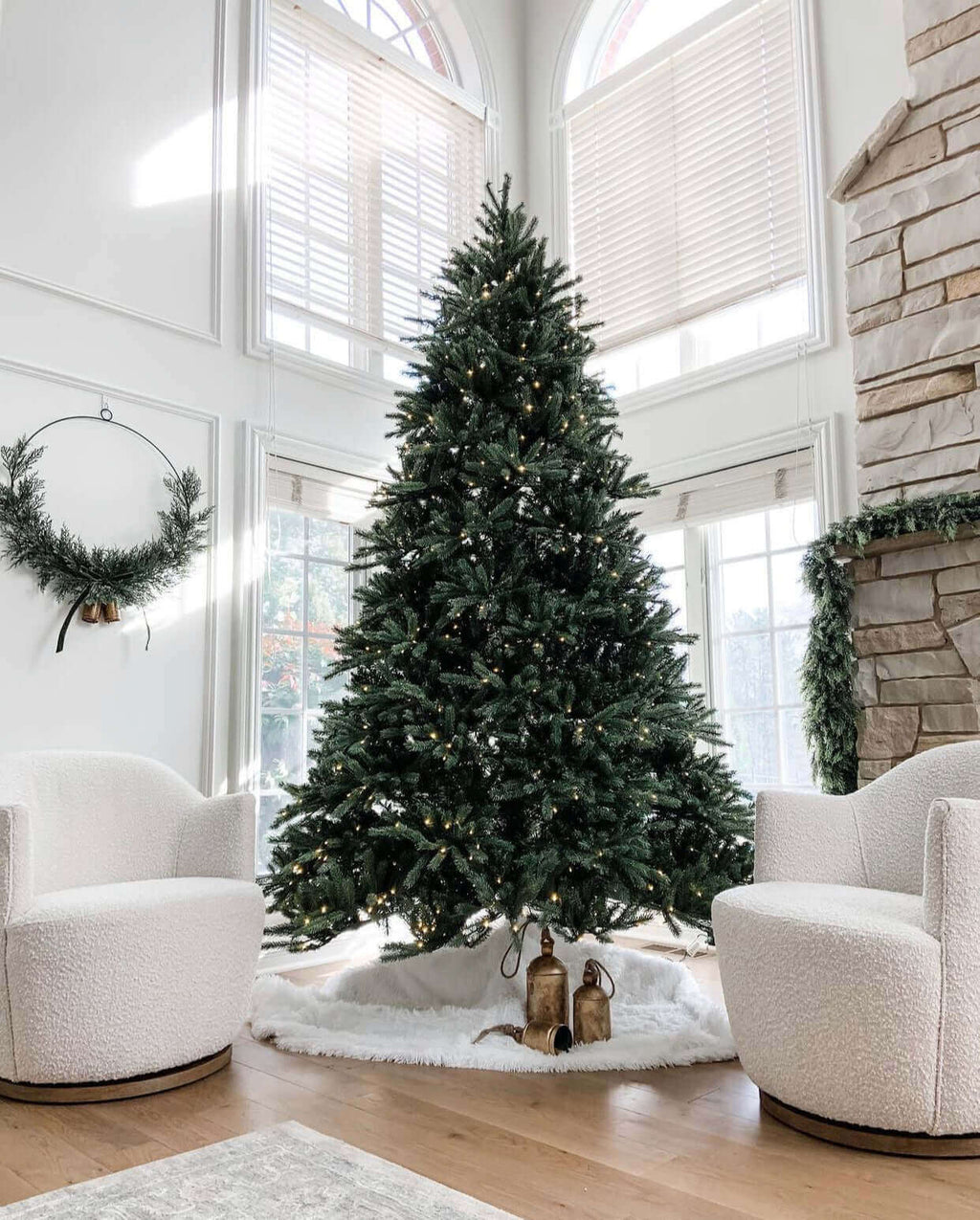 King of Christmas 12' King Fraser Fir Quick-Shape Artificial Christmas Tree with 2300 Warm White & Multi-Color LED Lights