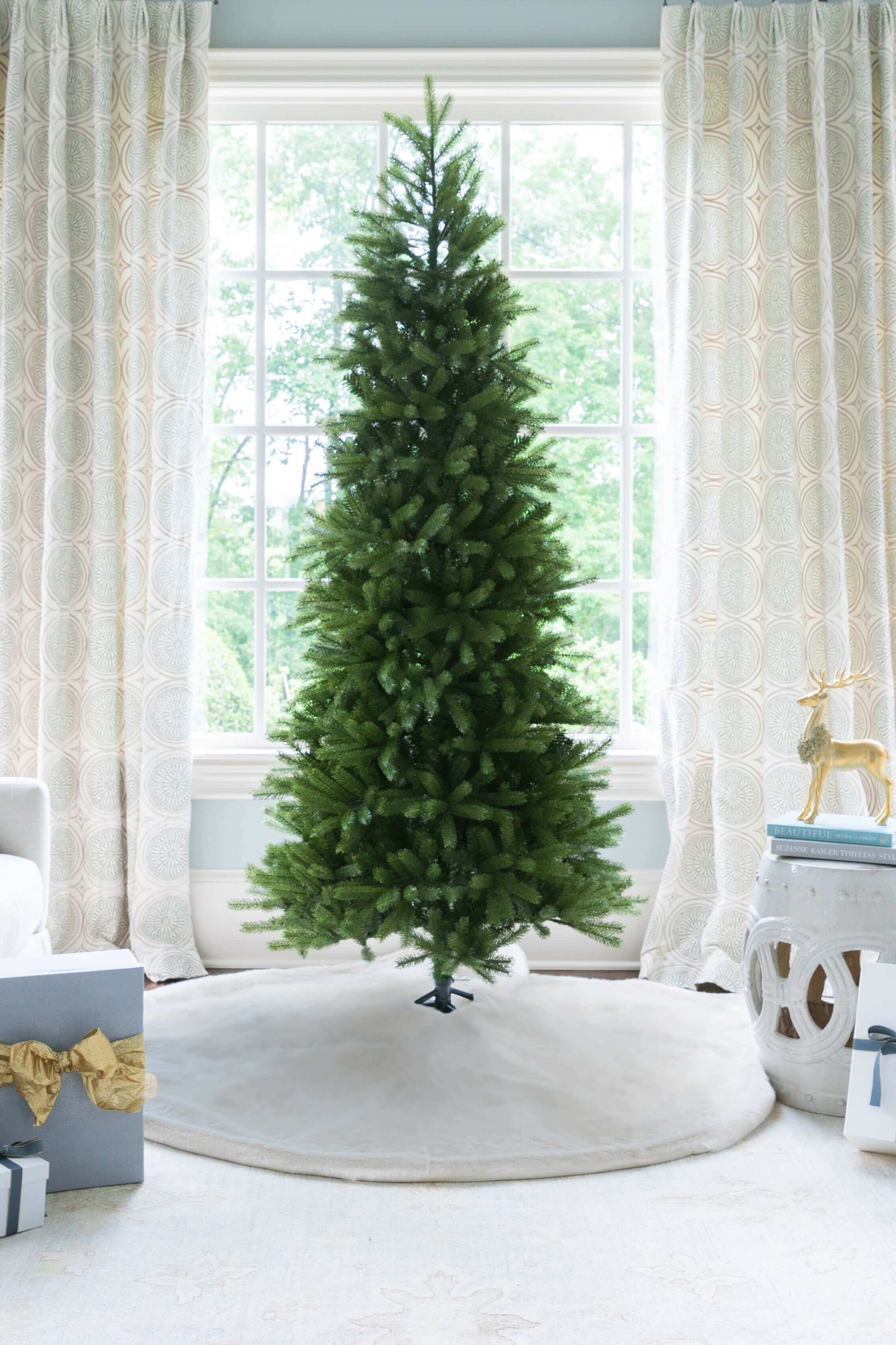 King of Christmas 9' King Fraser Fir Slim Quick-Shape Artificial Christmas Tree with 900 Dual Color Warm White & Multi-Color LED Lights