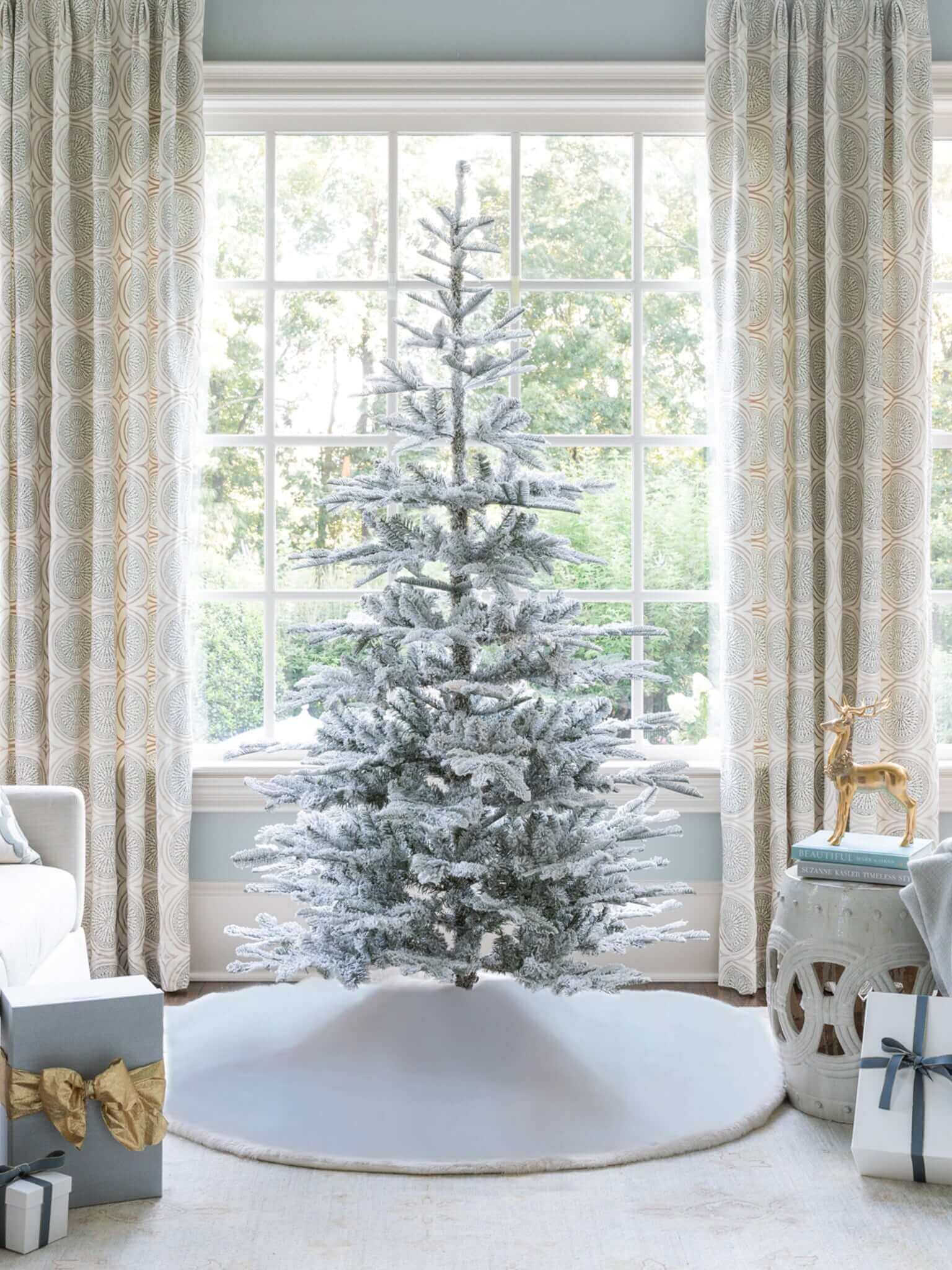 King of Christmas 9' King Noble Flock Artificial Christmas Tree with 700 Warm White LED Lights