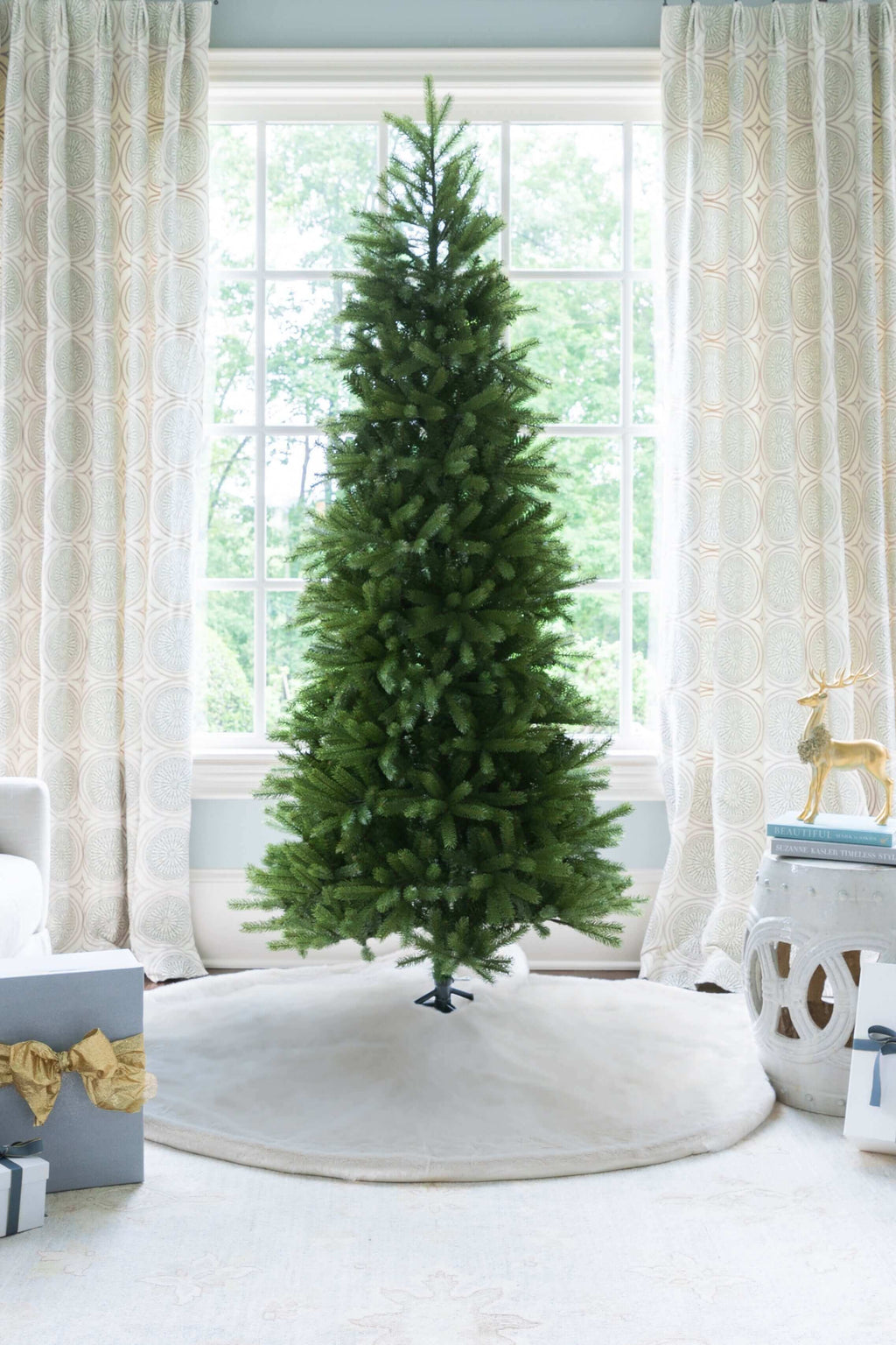 King of Christmas 6.5' King Fraser Fir Slim Quick-Shape Artificial Christmas Tree with 600 Dual Color Warm White & Multi-Color LED Lights