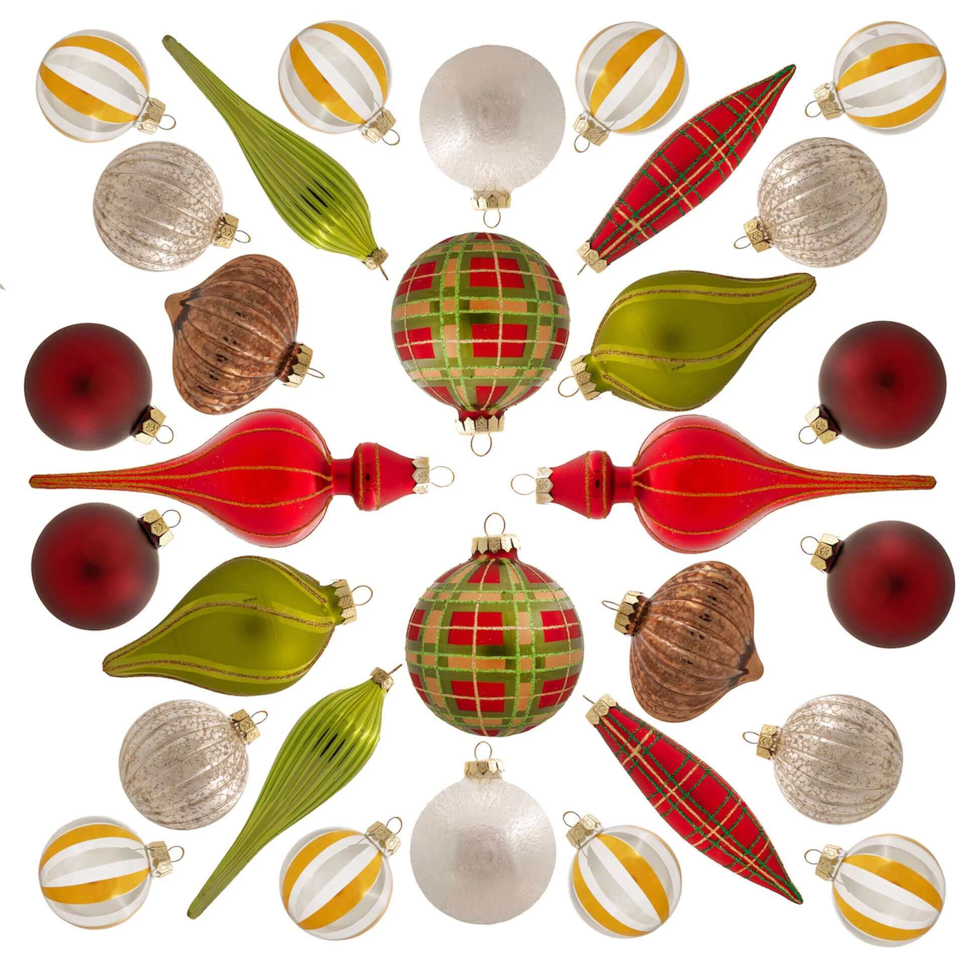 King of Christmas Traditional 30-Piece Glass Ornament Set (Red - Green) Limited Edition