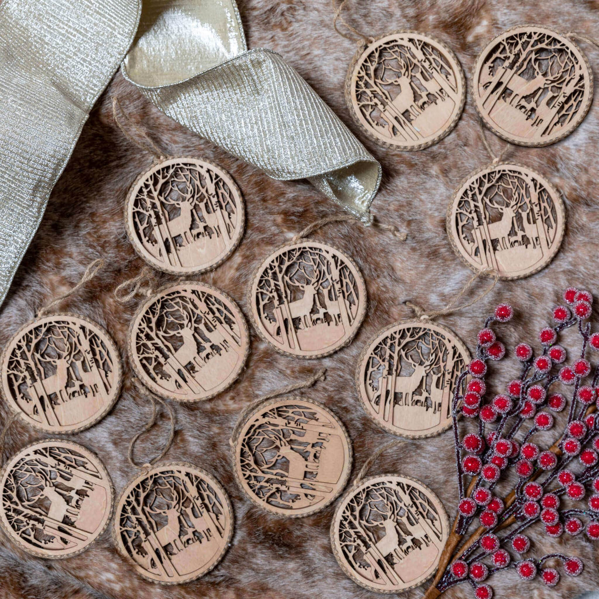 King of Christmas Rustic Reindeer Ornaments (12 Pack)