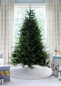 Front facing view of the easy-setup rich green 9' Scarlet Fir Unlit Artificial Christmas Tree.