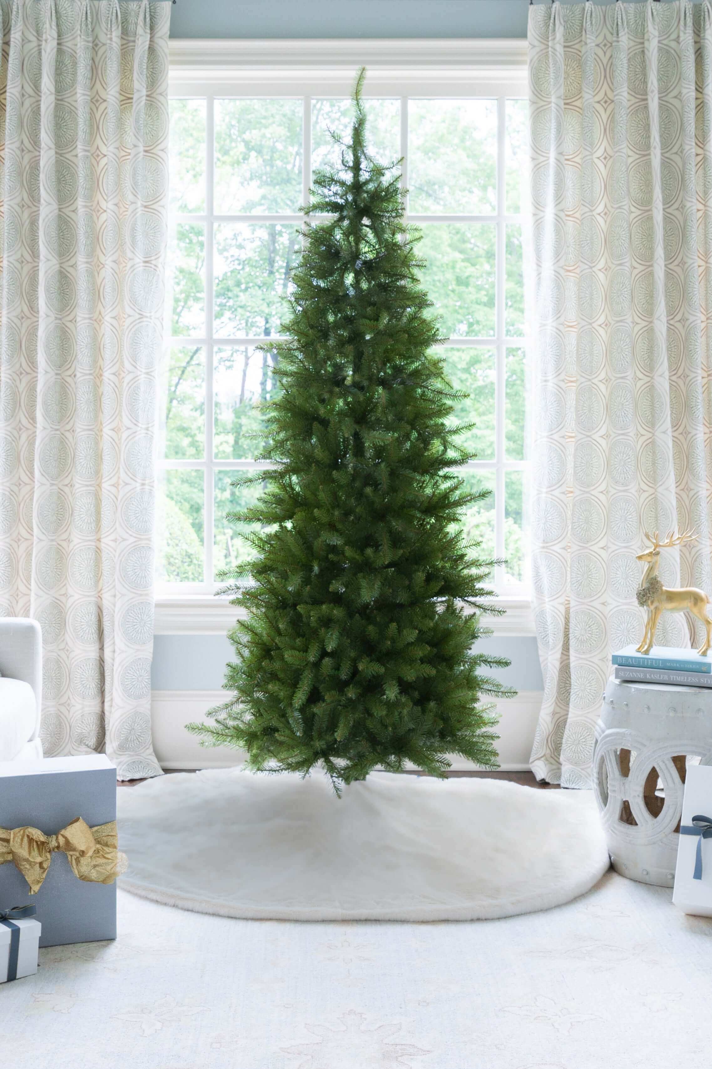 King of Christmas 6.5' Yorkshire Fir Slim Artificial Christmas Tree with 400 Warm White LED Lights
